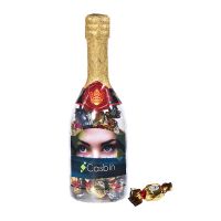 350 g metallic Bonbons in Champagnerflasche mit Werbe-Etikett Bild 1