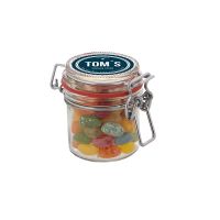 0,13 l Weckglas befüllt mit Jelly Beans und mit Werbeetikett Bild 1