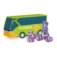 3D Oster Bus Milka Alpenmilch-Eier und Schmunzelhase mit Werbebedruckung Bild 1