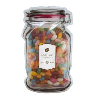 Jelly Beans im Maxi-Beutel in Weckglas-Form mit Werbeetikett Bild 1