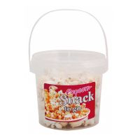 30 g salziges Popcorn im transparenten Eimer mit Werbe-Etikett Bild 1