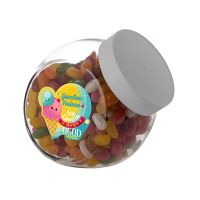 0,9 Liter Schräghalsglas befüllt mit Jelly Beans und mit Werbeetikett Bild 1
