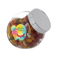 0,9 Liter Schräghalsglas befüllt mit Jelly Beans und mit Werbeetikett Bild 2