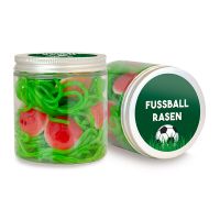 150 g Fruchtgummi Fussballrasen in transparenter Dose mit Werbeetikett Bild 1