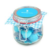320 g blauer Süßigkeiten-Mix im Bügelglas mit Werbeetikett Bild 2