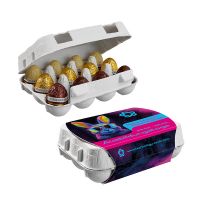 12er Set Schoko-Eier Ferrero Rocher in Eierkartonage mit Werbebanderole Bild 1