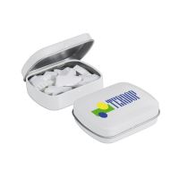 Mini Klappdeckeldose mit individuellen Pfefferminzpastillen und Logodruck Bild 4