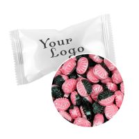 Erdbeer-Lakritz Bonbons im Flowpack mit Werbedruck Bild 1