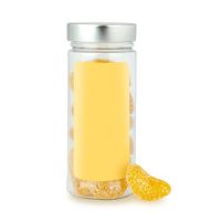 80 g gelbe Fruchtgummi Zitronenstücke in Naschdose mit Werbeetikett Bild 1
