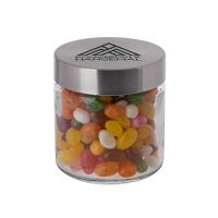 0,35 l Glastiegel befüllt mit Jelly Beans und Werbedruck Bild 1