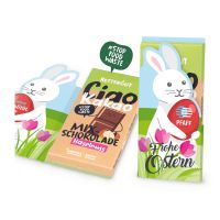 Aufklappbare Ostergrußkarte Rettergut Mixschokolade Haselnuss mit Werbedruck Bild 3