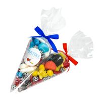 250 g Fußball Süßigkeiten-Spitztüte in Länderfarben und mit Werbeetikett Bild 1