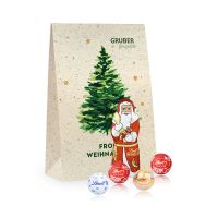 Weihnachtliche Geschenktüte (Graspapier) Lindt Santa & Lindt Minis mit Werbedruck Bild 1