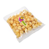30 g süßes Popcorn im transparenten Tütchen mit Werbeetikett Bild 1
