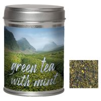 35 g Bio Grüner Tee mit Minze in Dual-Dose mit Werbeetikett Bild 1