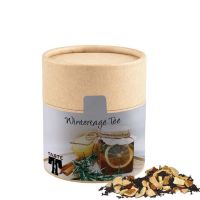 40 g Wintertage Tee in kompostierbarer Pappdose mit Werbeetikett. Bild 1