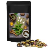 Ayurveda Relax-Tee im Midi Standbeutel schwarz mit Werbeetikett Bild 1