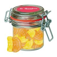 60 g Zitrone und Orangen Bonbons im Mini Bonbonglas mit Werbeetikett Bild 1