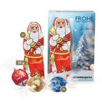 Lindor Pralinés und Lindt Weihnachtsmann im Premium-Präsent mit Werbedruck Bild 1