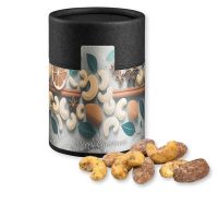 Bio Zimt-Mandel Vanille-Cashew Mix in biologisch abbaubarer Eco Midi Pappdose schwarz mit Werbebanderole Bild 1