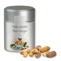 Bio Zimt-Mandel Vanille-Cashew Mix in silbener Midi Metalldose mit Werbebanderole Bild 1