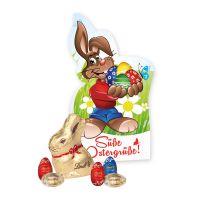 Werbe-Osterhase mit Goldhase und Eiern und mit Logodruck Bild 1