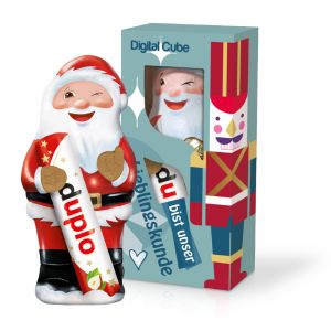75 g duplo Weihnachtsmann in Faltschachtel mit Sichtfenster und Werbedruck