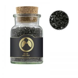 100 g Black Lava Salz im Korkenglas mit Werbeetikett