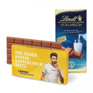 100 g Lindt Premium Schokoladentafel in Werbekartonage (Graspapier)