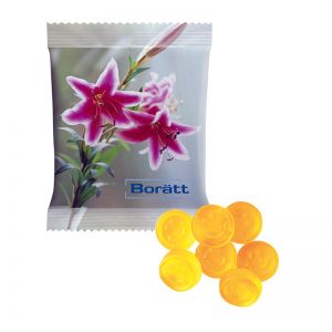 15 g HARIBO gelbe Mini-Smileys Fruchtgummi im Werbetütchen mit Logodruck