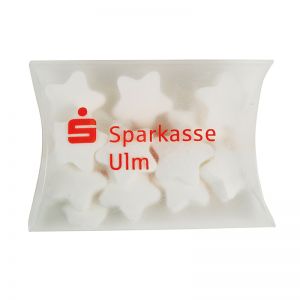 15 g Mint-Sternchen in Mini-Kissen und Logodruck