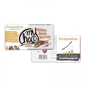 180 g myChoco Schokoladentafel Mandel-Honig-Meersalz mit Werbebanderole
