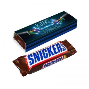 Snickers Riegel im Werbeschuber mit Logodruck