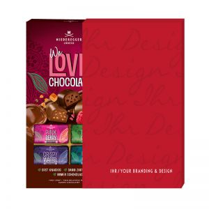 200 g Niederegger Chocolate Mix mit bedruckbarem Werbeschuber