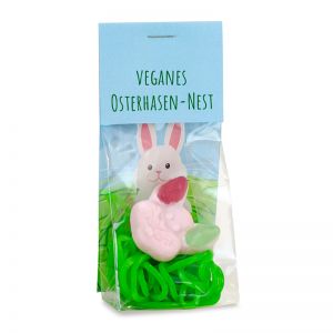 25 g Naschbeutel Veganes Osterhasen-Nest mit Werbereiter