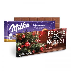 100 g Milka Weihnachtsschokolade Schneewunder mit Werbedruck