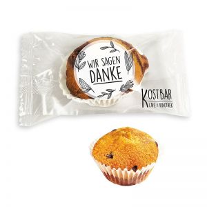 Mini Muffin Choco Chips im Flowpack mit Werbedruck