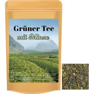 12 g Bio Tee Grüner Tee mit Minze im Mini Doypack mit Werbeetikett