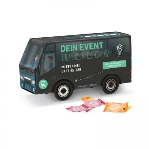 3D Präsent Bus Traubenzuckertabletten mit Werbedruck