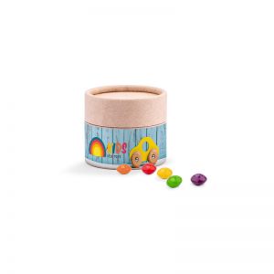 Mini Papierdose Skittles Kaubonbons mit Papieretikett und Logodruck