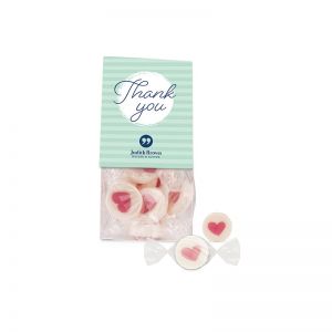 40 g Bonbons mit Herz-Motiv in Candy-Bag mit Werbereiter