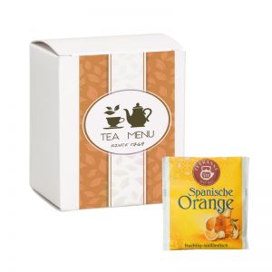 12,5 g Beuteltee Spanische Orange in Faltschachtel mit Werbedruck