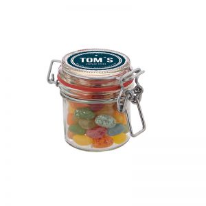 0,13 l Weckglas befüllt mit Jelly Beans und mit Werbeetikett