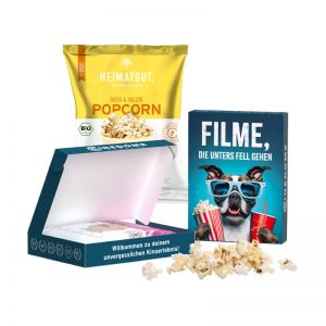 30 g Heimatgut Bio-Popcorn Süß & Salzig in Klappdeckelschachtel mit Werbedruck