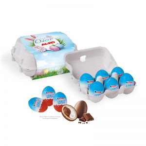 Kinder Eggs 6er-Set in Eierkartonage mit Werbebanderole