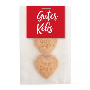 3er Pack Bio Logo Keks in Herzform im transparenten Papiertütchen