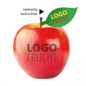 PR LogoApfel rot mit Blatt und Werbebedruckung