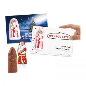 Lindt Weihnachtsmann auf Werbekarte mit Logodruck