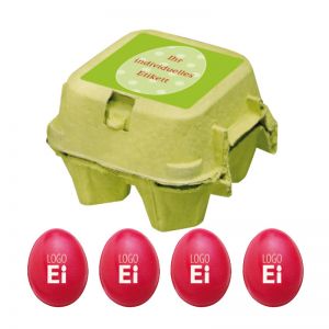 LogoEi 4er Pack in Eierverpackung mit Werbe-Etikett