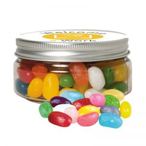 80 g Jelly Beans Sauer-Mix in Sweet Dose mit Werbe-Etikett